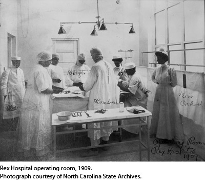 Rex Hospital operating room, 1909.